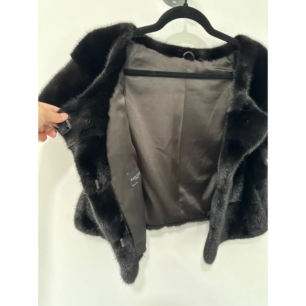 Saga Furs Black Mink Cropped Coat Size S